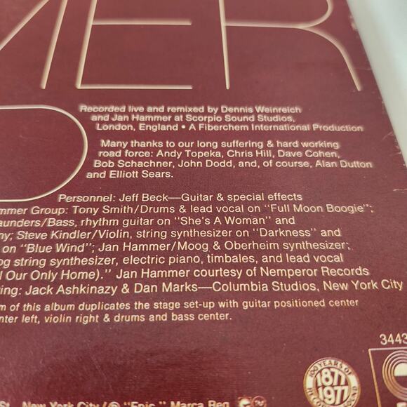 Jeff Beck With The Jam Hammer Group Vinyl Album Record  1977 Live *Not Tested* - Picture 5 of 8